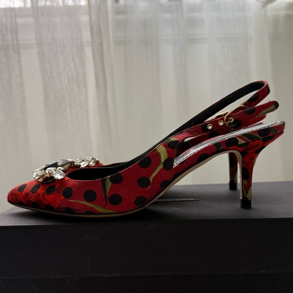 Dolce & Gabbana Red Polka Dot Embellished Heels size 37 - Picture 8 of 11